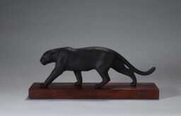 Black Panther Jaguar Sculpture By John Perry 13In Long Eyes Painted Hardwood Base. Signed - thumbnail 1