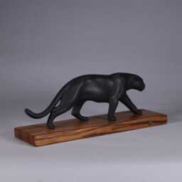Black Panther Jaguar Sculpture By John Perry 13In Long Eyes Painted Hardwood Base. Signed - thumbnail 4