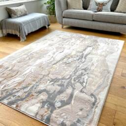 Beige Silver Tide Shimmer Sheen Effect Modern Rug Silky Soft Chic Design Area Mat - thumbnail 2