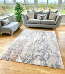 Beige Silver Tide Shimmer Sheen Effect Modern Rug Silky Soft Chic Design Area Mat - thumbnail 1