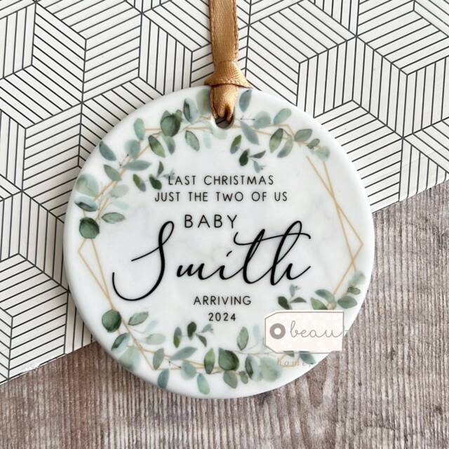 Personalised Last Christmas Just The Two Of Us Pregnancy Pregnant Bump New Baby Boy Girl Ceramic Or Acrylic Round Ornament Keepsake