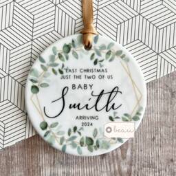 Personalised Last Christmas Just The Two Of Us Pregnancy Pregnant Bump New Baby Boy Girl Ceramic Or Acrylic Round Ornament Keepsake