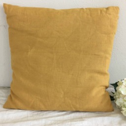 Mustard Gold Euro Sham Cover With Wooden Button Closure, Natural Linen Gold Pillowcase - All Sizes, 12x16, 16x16, 18x18, 20x20, 24x24, 26x26 - thumbnail 2