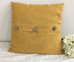Mustard Gold Euro Sham Cover With Wooden Button Closure, Natural Linen Gold Pillowcase - All Sizes, 12x16, 16x16, 18x18, 20x20, 24x24, 26x26