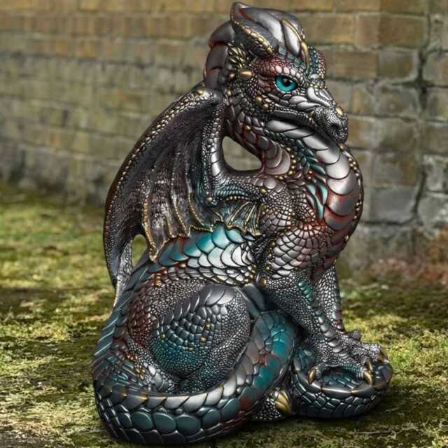 Unique Stone Dragon Statue Concrete Sitting Sculpture Handmade Lawn Ornament Outdoor Fantasy Animal Figurine Cement Art - image 1