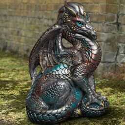 Unique Stone Dragon Statue Concrete Sitting Sculpture Handmade Lawn Ornament Outdoor Fantasy Animal Figurine Cement Art