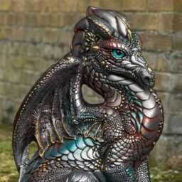 Unique Stone Dragon Statue Concrete Sitting Sculpture Handmade Lawn Ornament Outdoor Fantasy Animal Figurine Cement Art - thumbnail 2