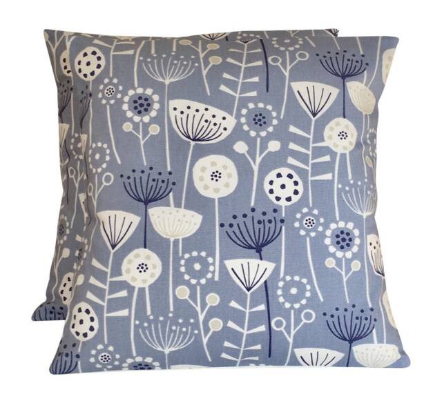 Fryetts Bergen Scandi Floral Cushion Covers Blue Navy On Off-White - Set Of 2 - image 1