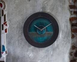 Industrial Metal Wall Clock Sea Colors Grid Mesh, Handmade Iron Rim, By The Steel Style Things