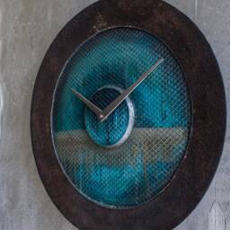 Industrial Metal Wall Clock Sea Colors Grid Mesh, Handmade Iron Rim, By The Steel Style Things - thumbnail 3