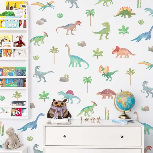 Dinosaur Wall Decals - Removable, Reusable Stickers Nursery Decor, Kids Room Watercolor Art, Boy Decor - image 1