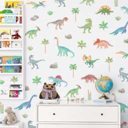 Dinosaur Wall Decals - Removable, Reusable Stickers Nursery Decor, Kids Room Watercolor Art, Boy Decor - thumbnail 1