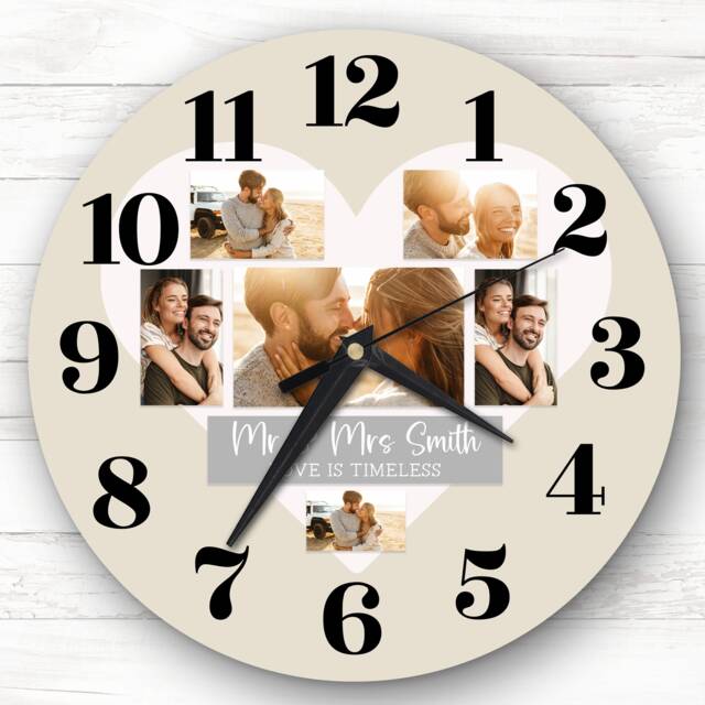Mr & Mrs Married Heart Photos Stone Personalised Gift Clock - image 1