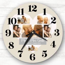 Mr & Mrs Married Heart Photos Stone Personalised Gift Clock - thumbnail 1