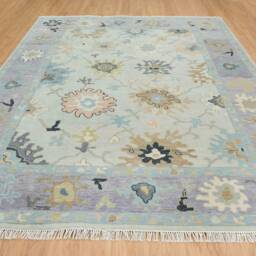 Handmade Wool Oushak Rug, Gray Lavender Floral, Modern Fine Wooldecor Ar_3459 - thumbnail 3