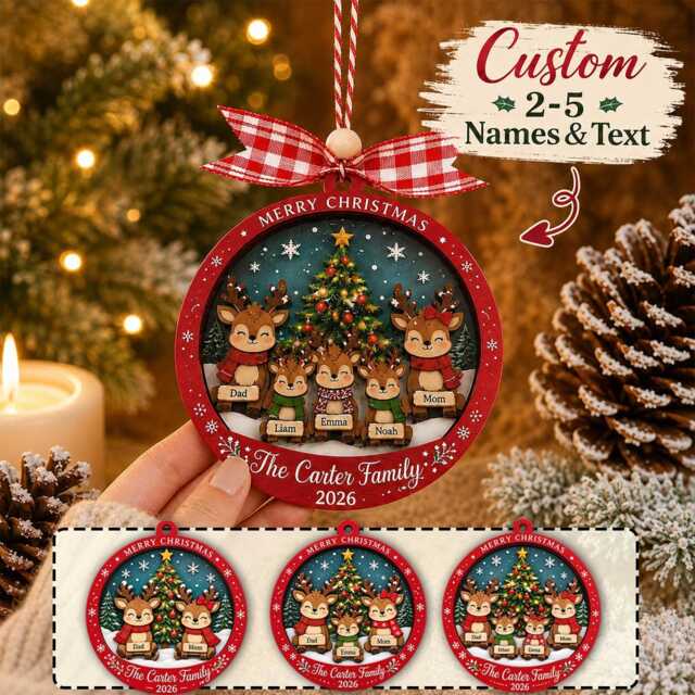 Personalized Family Christmas Ornament - Custom Reindeer With Names 2-5 Tree Decoration-2026 Keepsake Gift - image 1