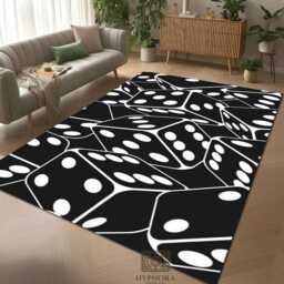 Dice Pattern Carpet Black White Gaming Mat, Casino Gambler Home Decor Rug - thumbnail 2