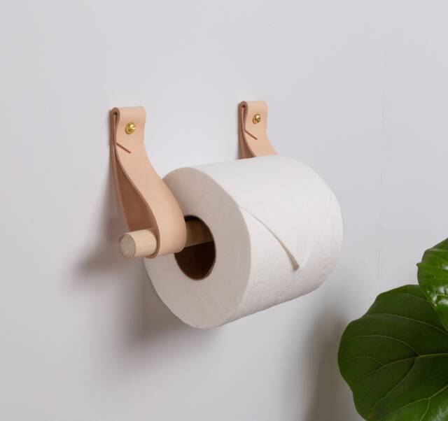 Leather Toilet Paper Holder Kit With Wood Dowel Walnut Or Birch Simple Loo Roll Holder Minimalist Leather Strap Hooks Rustic Bathroom Decor - image 1
