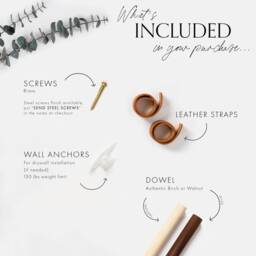 Leather Toilet Paper Holder Kit With Wood Dowel Walnut Or Birch Simple Loo Roll Holder Minimalist Leather Strap Hooks Rustic Bathroom Decor - thumbnail 2