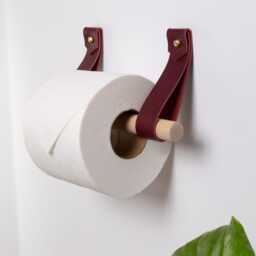 Leather Toilet Paper Holder Kit With Wood Dowel Walnut Or Birch Simple Loo Roll Holder Minimalist Leather Strap Hooks Rustic Bathroom Decor - thumbnail 4