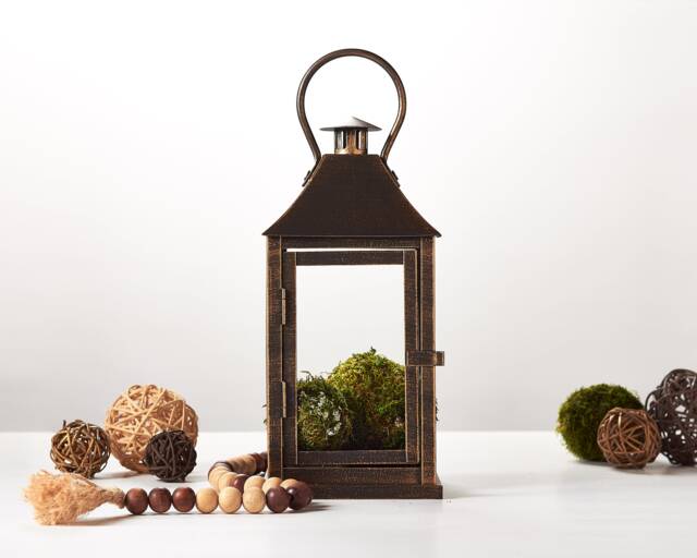 Rustic Farmhouse Outdoor Metal Lantern For Candle, Moss Balls Decor, Front Porch, Forest Mountain Wedding, Dried Herbs, Limited Quantity - image 1