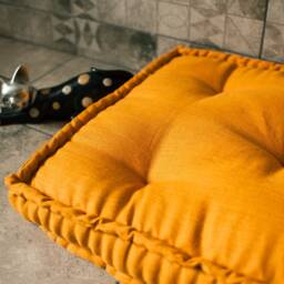 Mustard Hemp Floor Cushion With Organic Hemp Fiber Filling in Linen Fabric/Floor Pillow Pillow Seat Bench Window Mudroom - thumbnail 3