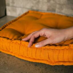 Mustard Hemp Floor Cushion With Organic Hemp Fiber Filling in Linen Fabric/Floor Pillow Pillow Seat Bench Window Mudroom - thumbnail 4