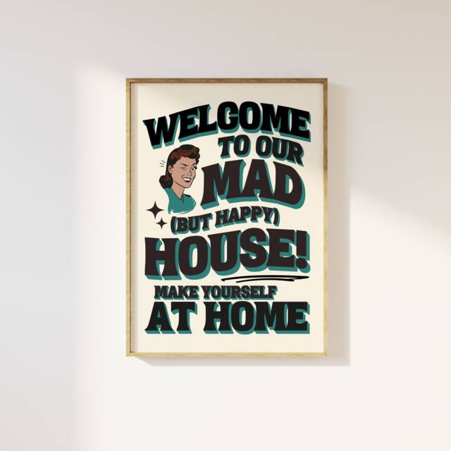 Mad House Retro 70S Print Funny Home Welcome Art - image 1