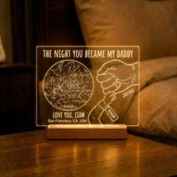 The Night You Became My Daddy Led Lamp, Custom Star Map Light, Personalized Dad Keepsake, New Father Unique Gift From Baby