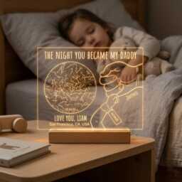 The Night You Became My Daddy Led Lamp, Custom Star Map Light, Personalized Dad Keepsake, New Father Unique Gift From Baby - thumbnail 2