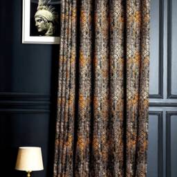 striped Damask Curtain Panel Black, Brown & Orange Custom Drape - thumbnail 3