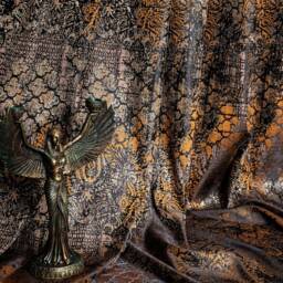 striped Damask Curtain Panel Black, Brown & Orange Custom Drape - thumbnail 4