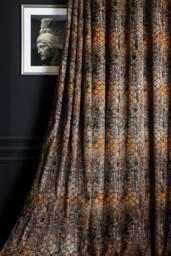 striped Damask Curtain Panel Black, Brown & Orange Custom Drape - thumbnail 1