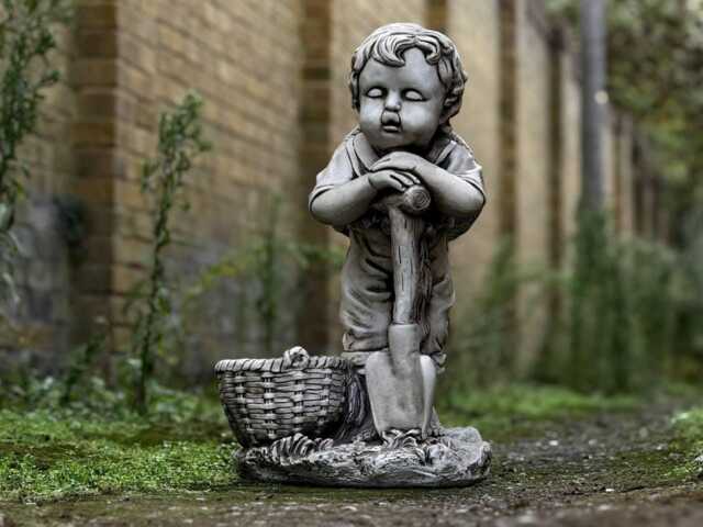 Sleeping Child Garden Statue Concrete Boy With Shovel Ornament Handmade Children Basket Figurine Outdoor Farm Decoration Yard Art Decor - image 1