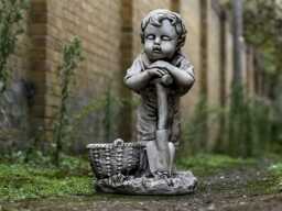 Sleeping Child Garden Statue Concrete Boy With Shovel Ornament Handmade Children Basket Figurine Outdoor Farm Decoration Yard Art Decor - thumbnail 1