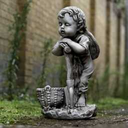 Sleeping Child Garden Statue Concrete Boy With Shovel Ornament Handmade Children Basket Figurine Outdoor Farm Decoration Yard Art Decor - thumbnail 2
