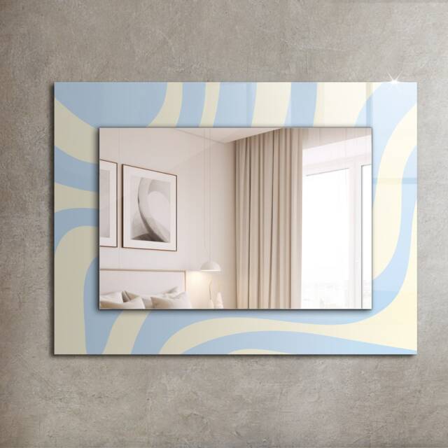 Abstract Wavy Patterns Mirror, Rectangular Mirror With Frame, Creamy Wall Printed Decorative Living Room - image 1