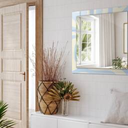 Abstract Wavy Patterns Mirror, Rectangular Mirror With Frame, Creamy Wall Printed Decorative Living Room - thumbnail 3