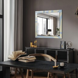 Abstract Wavy Patterns Mirror, Rectangular Mirror With Frame, Creamy Wall Printed Decorative Living Room - thumbnail 2