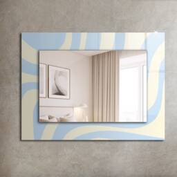 Abstract Wavy Patterns Mirror, Rectangular Mirror With Frame, Creamy Wall Printed Decorative Living Room - thumbnail 1