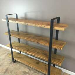 Reclaimed Wood Bookcase Rustic Shelving Unit, Scaffold Board & Steel - thumbnail 3