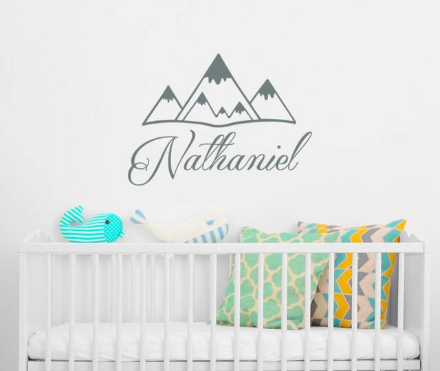 Personalized Vinyl Name Wall Decal. Boys Mountain Rustic Decor. Nursery Decal Ba95 - image 1