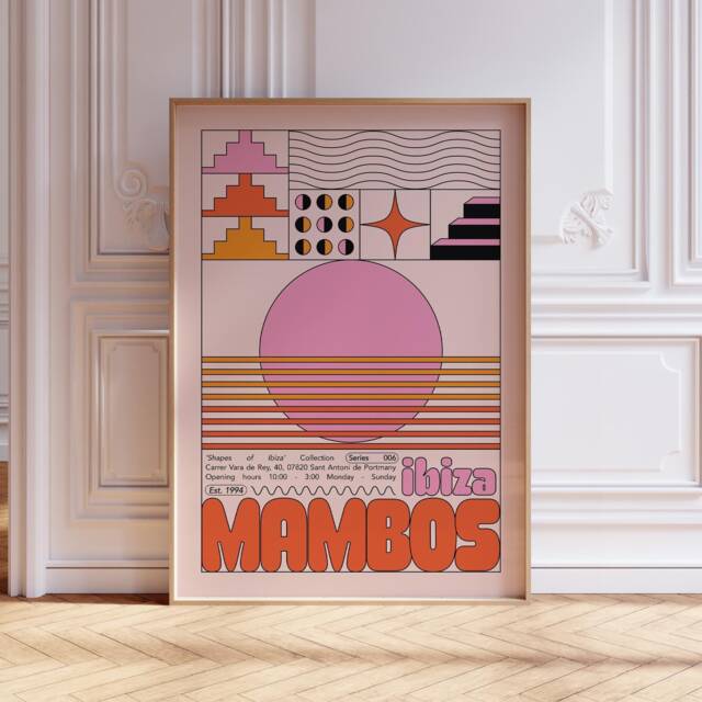 Mambos Ibiza Club Print - Poster Wall Art Geometric Funky Dj Clubbing Patterned Bauhaus House Music - image 1