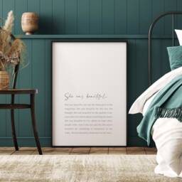 She Was Beautiful Print - Romantic Poetry Inspirational Wall Art Wedding Or Anniversary Gift Unframed - thumbnail 2
