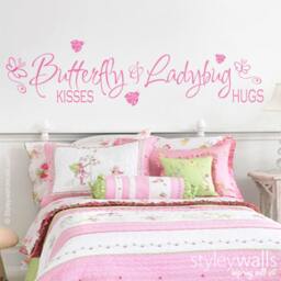 Butterfly Kisses & Lady Bug Hugs Wall Decal, Girls Bedroom Decor - thumbnail 2