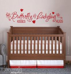 Butterfly Kisses & Lady Bug Hugs Wall Decal, Girls Bedroom Decor