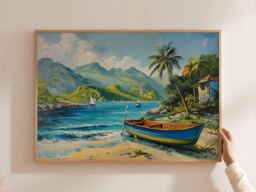 Caribbean Travel Poster Tropical Island Beach Wall Art - thumbnail 1