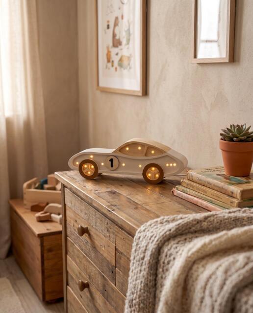 Wooden Race Car Lamp For Boys, Kids Night Light, Nursery Desk Lamp, Toddler Bedroom Racing Decor, Baby Shower Gift Boy - image 1