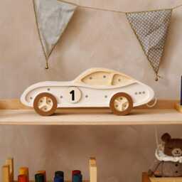 Wooden Race Car Lamp For Boys, Kids Night Light, Nursery Desk Lamp, Toddler Bedroom Racing Decor, Baby Shower Gift Boy - thumbnail 4