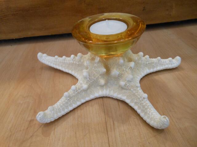 Amber Glass Knobby Starfish Candle Holder - Accessory Tealight Beach Wedding Favors Decor Seashells - image 1